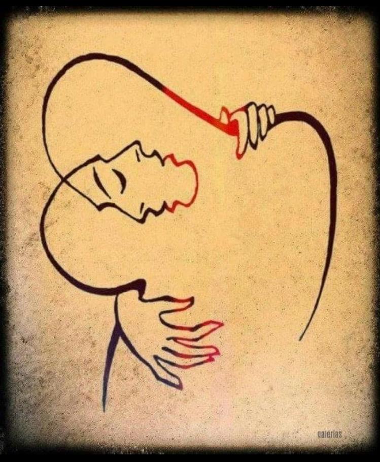Ilustrație în linie: două siluete îmbrățișate